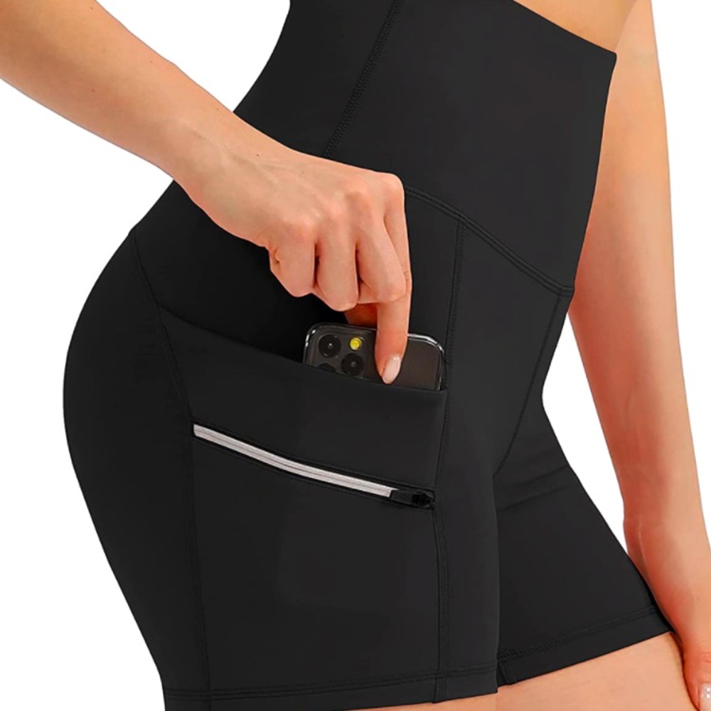 Black High Waisted Yoga Shorts with Pockets